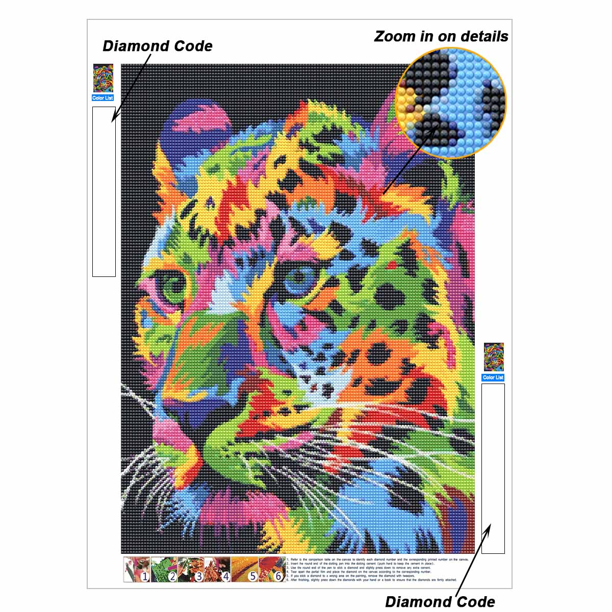 Leopard 5D Diamantmalerei Vollbohrer Mosaik Diamantstickerei Glaube im Herzen Kreuzstich-Sets Heimdekoration Heimdekoration Round 30x40cm black