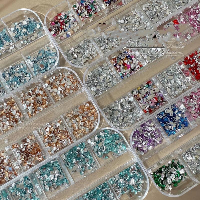 12 Boxed Mini Small Resin Nail Drill Mixed Color Acrylic Flat Special-shaped Drill Nail Art Accessories
