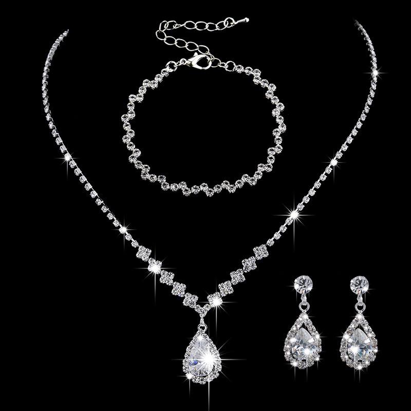 Elegant Rhinestone Set: Necklace, Earrings & Bracelet with Claw Chain Design - Multiple Styles
