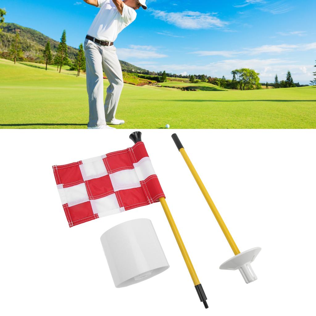 Golf Pin Flag Hole Cup Set for Mini Putting Green Flagstick Yard Practice Supplies Portable 2 Section Detachable White Red Grid