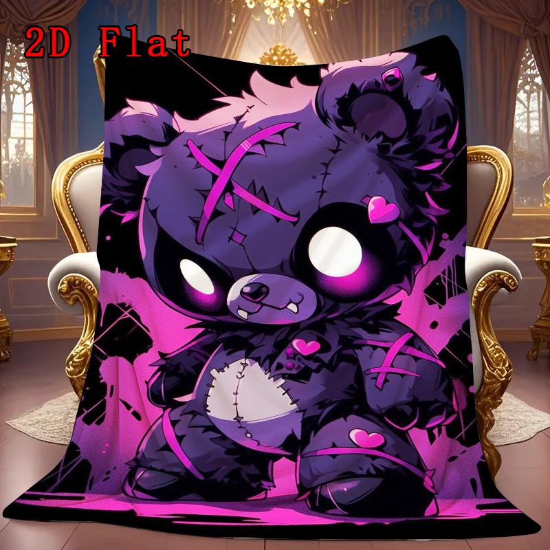 Purple teddy bear 2D Flat Pattern Flannel Blanket High quality All Seasons Warmth and Comfort Perfect for Christmas Gifts.SMT0917588