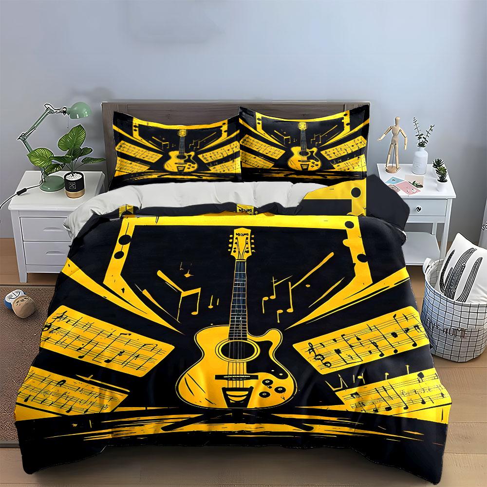 Guitar, Musical Notes, Sheet. Bedding Sets Duvet Cover Sets Duvet Covers Pillowcases(1 * Duvet Cover 2 * Pillowcases, Without Duvet Insert)