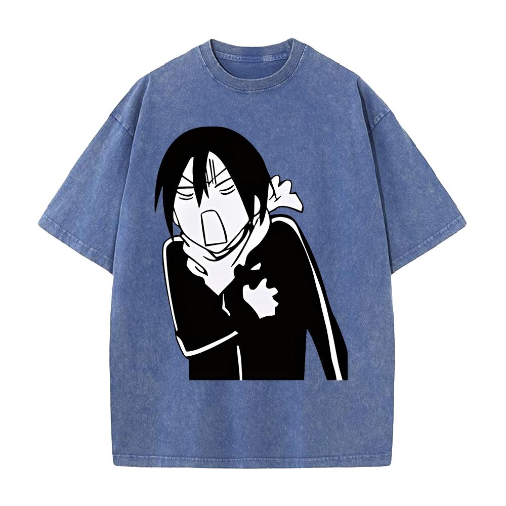 Noragami Yato Anime Printed Tee Men Women Washed Cotton T-shirts Manga Vintage T Shirt Harajuku Male Short Sleeve Casual Tshirt S синий