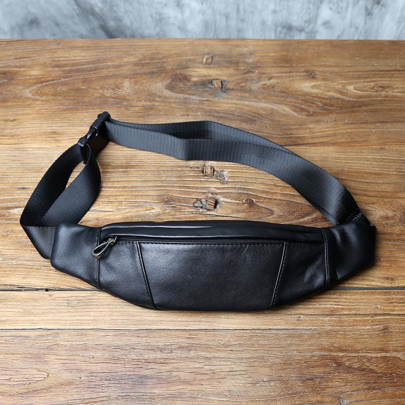 NZPJ Genuine Leather Men s Chest Bag Natural Cowhide Crossbody Bag Multi-functional Outdoor Waist Bag Mobile Phone Bag Men s Bag чёрный
