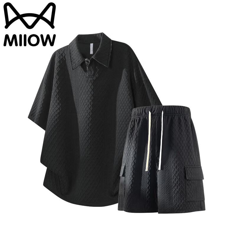 MiiOW Men s Casual Short Sleeve T-Shirt & Shorts Set L