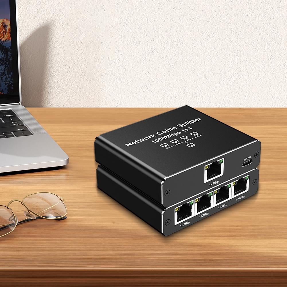 1 To 4 Gigabit Ethernet Splitter 4 Devices Simultaneously Networking 1000Mbps Internet Splitter Adapter for Cat5/5e/6/7/8 Cable