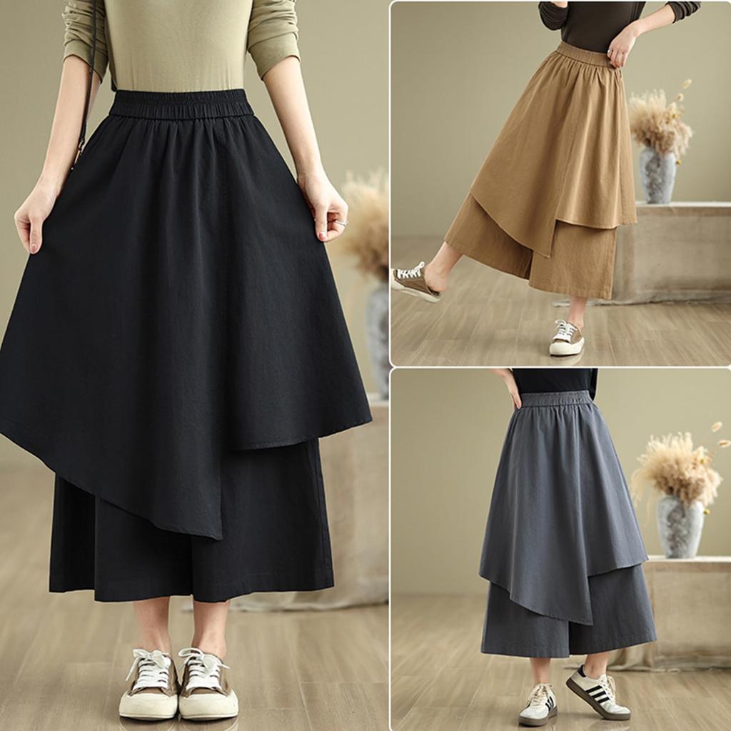 Wide Leg Long Gaucho Casual High Irregular Loose Solid Everyday Winter [MSFQSNB] Women's Pants, Pants, Style, Bottoms, Waist, Hem, Figure-Flattering,