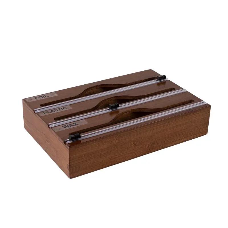 1ks řezačka na přilnavou fólii Minimalistická nástěnná dřevěná kuchyňská linka s více přihrádkami Skrytá škrabadla Kuchyňský organizér