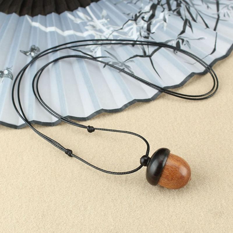 Retro Twist Ebony Acorn Pendant Gawu Box Long Necklace Simple Literary Men and Women Jewelry Wishing Bottle Jewelry