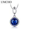 Umcho Blå safir runde anheng Halskjeder for kvinner Kjedelenke sjarm smykker edelsten gave med eske