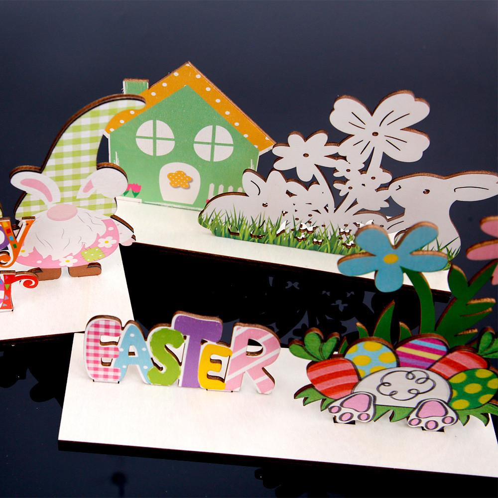 Delightful Easter Bunny Wooden Craft Colorful Egg Display For Holiday Home Decor