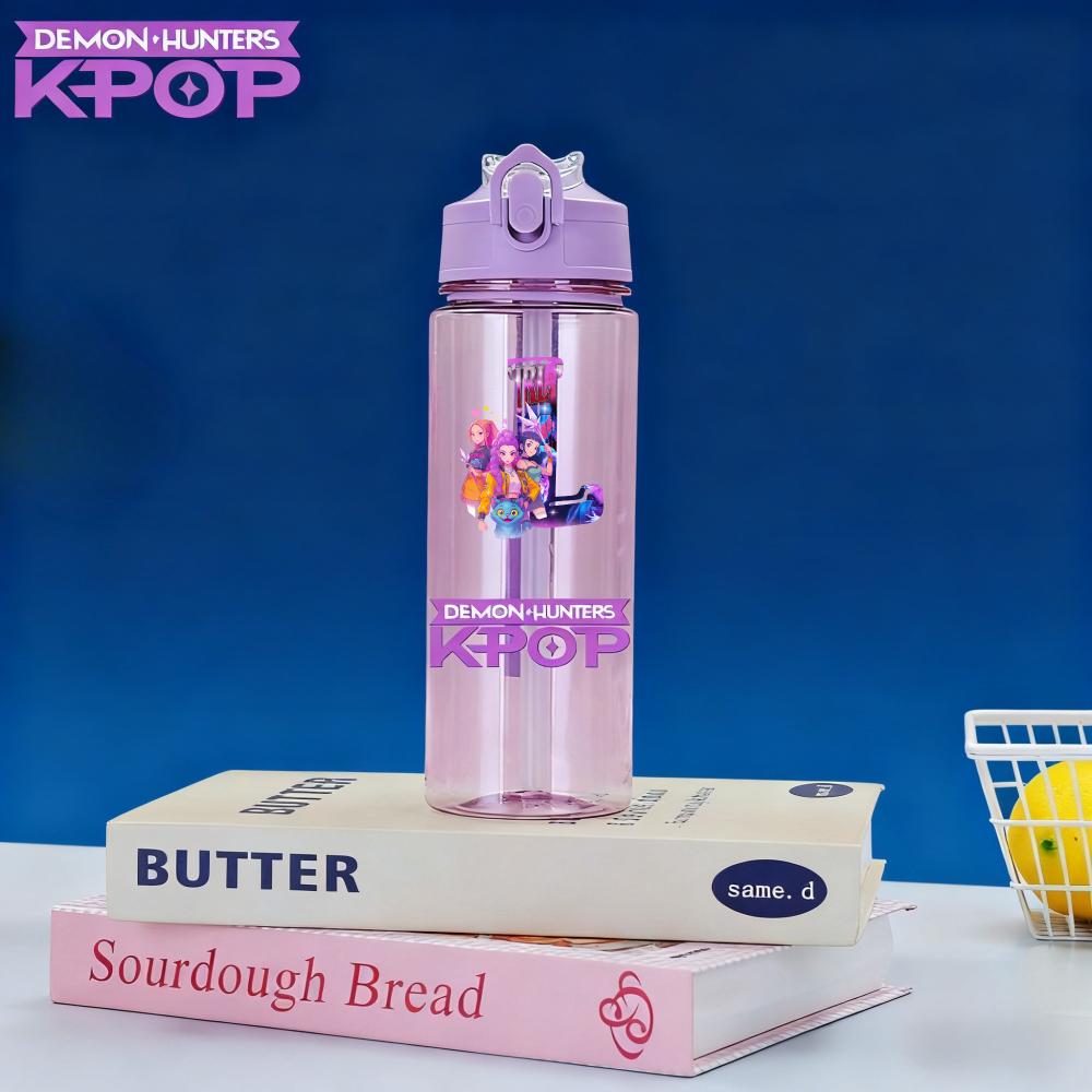 KPop Demon Hunters Large Capacity Sports Outdoor Plastic Leak-Proof Water Bottle Rumi Mira Zoey Jinu Drinking Cup 900ML HUNTR/X Kid Friendly