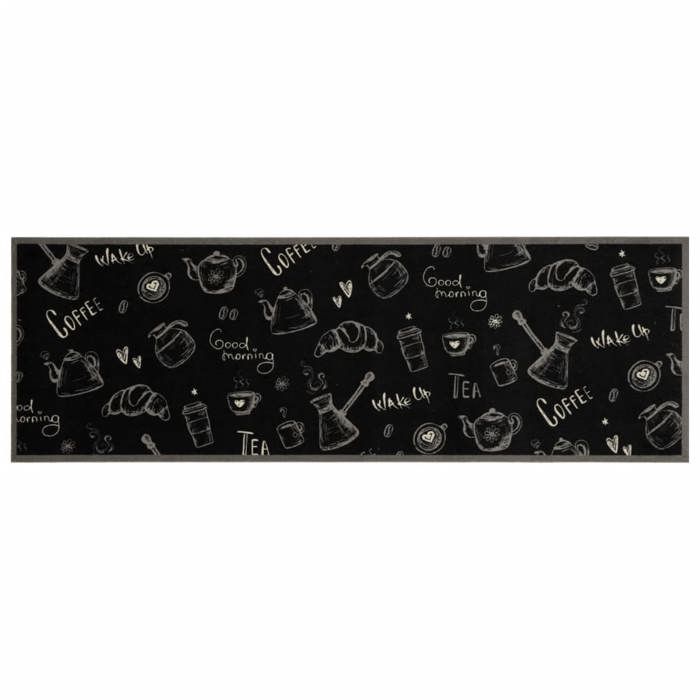 VidaXL Washable Kitchen Mat Printed Morning, Non-Slip Doormat, Floor Mat, Mat In Front of Sink, Modern, Black 4005585
