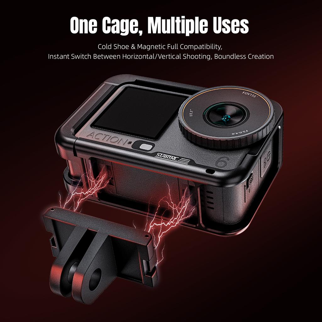 Metal Rabbit Cage for DJI Osmo Action 6 Magnetic Protective Frame with Cold Shoe Mount For DJI Osmo Action 6 Camera Accessories