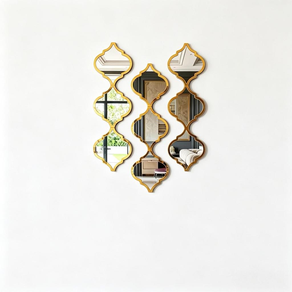 Moroccan Double-Layer 3D Acrylic Rhombus Wall Mirror Sticker for Living Room Entrance