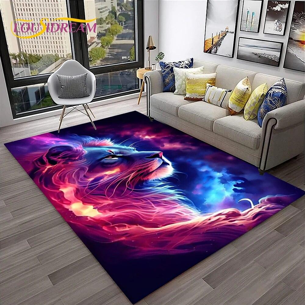 Cartoon Lion Animals Dream 3D Carpet Rug for Home Living Room Bedroom Sofa Doormat Decor,Kid Play Area Rug Non-slip Floor Mat