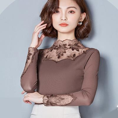 Aushöhlen Frauen Frühling Herbst Stil Spitze Blusen Shirts Casual Langarm Patchwork Verstärktes Rollkragen Blusas Tops