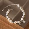Handmade 925 Sterling Silver Luxury Freshwater Pearl Beads Heart Charm Bracelet Women Fine Jewelry