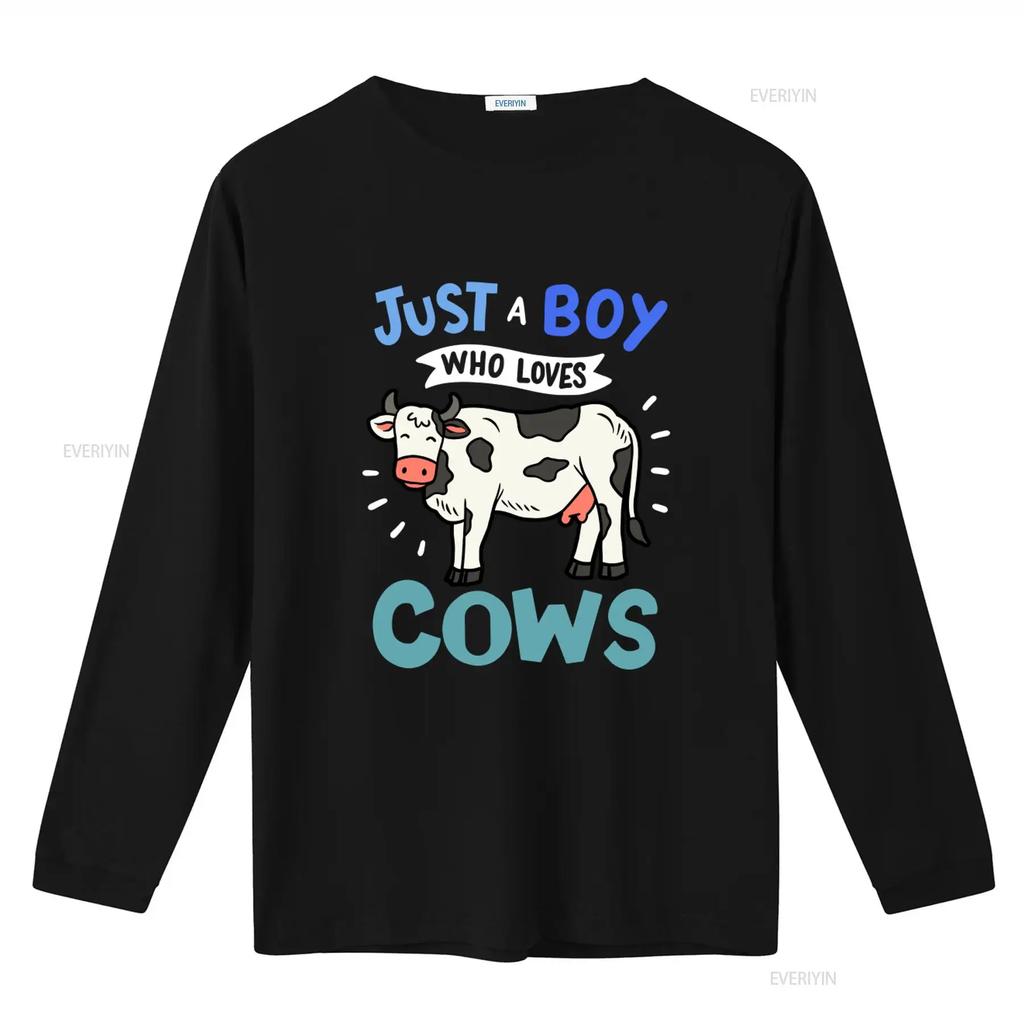 Cow Just A Boy Who Loves Cows T Shirt For Lovers Print Vintage Washed Versatile Slightly Casual Breathable Stretched