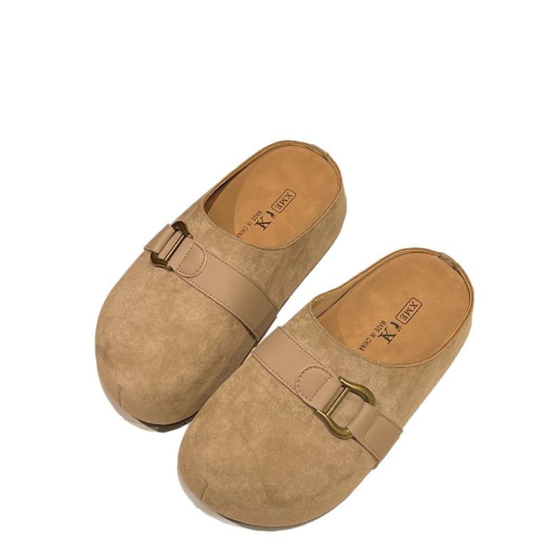 Fashion 2025 Thicken Soled Platform Slides Ladies Flats Sandals Comfy Slip On Cork Slippers Woman Flock Pantuflas Cover Toe Mules Shoes