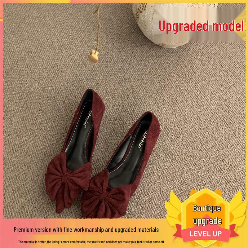2025 Spring/Autumn Black Satin Pointed Toe Bow Stilettos