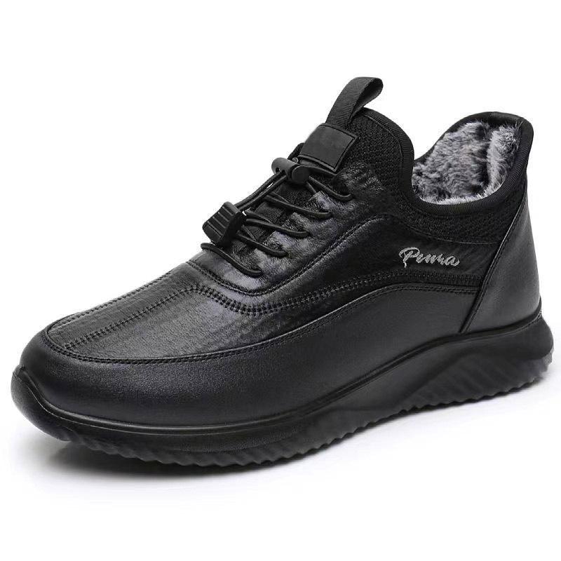 Polyurethane Cotton Shoes, Piled and Thickened Warm Men's Leather Cotton Shoes, Middle-aged and Elderly One-pedal Light-soled Cotton Shoes Men's Winte