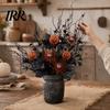 Outdoor Halloween Decor Artificial Branch with Pumpkin And Eyeball, Black Glitter Fake Twig Party Maple Leaves for Gothic Vase Filler, Party,