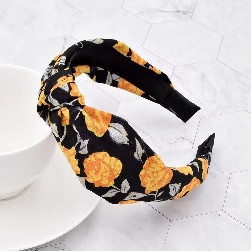 Vintage Floral Knotted Wide-Brimmed European and American Ladies Hairband 2#Knotted Black