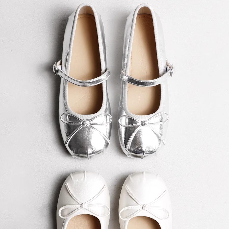 Inner height increase Ruoji one-word belt Mary Jane small leather shoes women's 2025 new summer square head pleated bow versatile single shoes