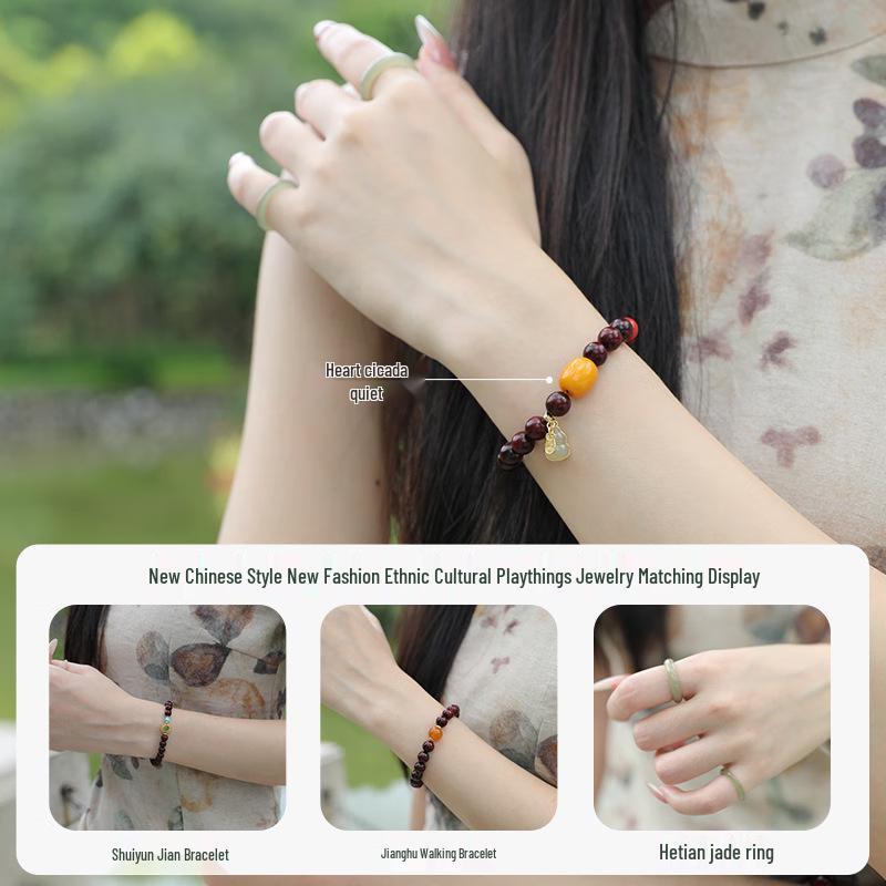 Women's Small-Leaf Red Sandalwood Bracelet, Straight Grain, Chinese Style, High Oil & Density, Wenwan Buddhist Prayer Beads.