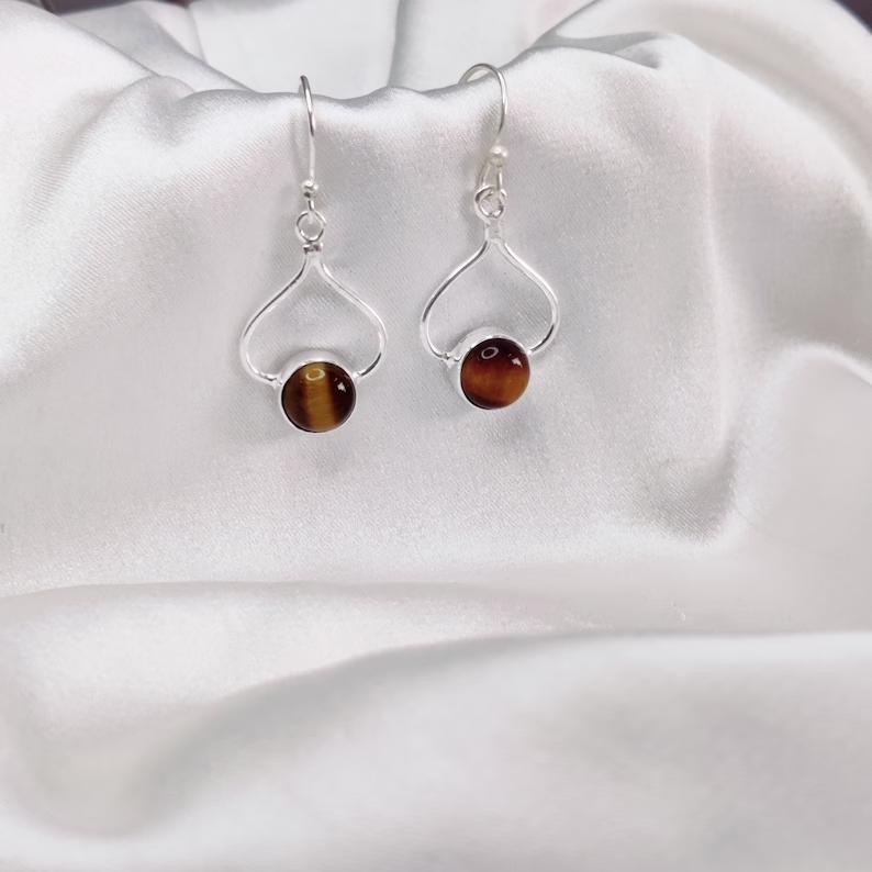 Tiger Eye Gemstone 925 Sterling Silver Natural Gemstone Designer Dangle Earring