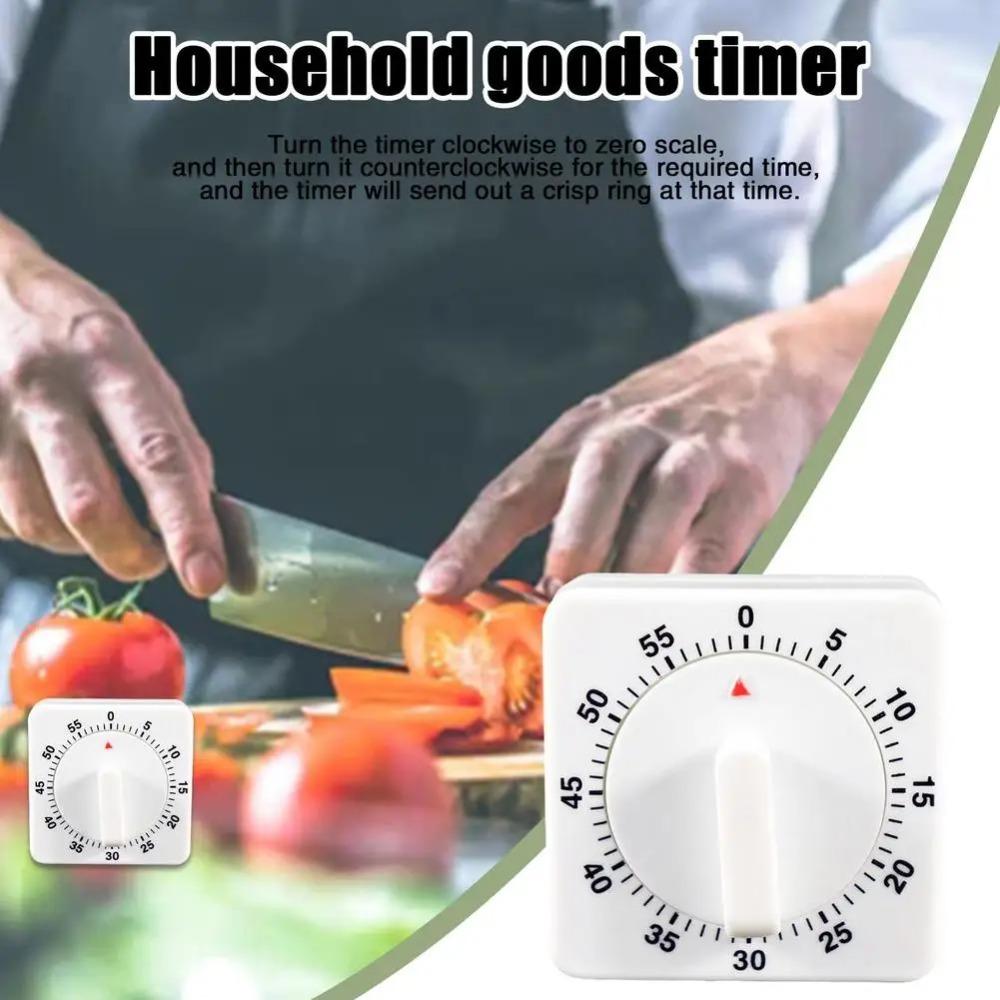 Multifunctional Mechanical Reminder Timer Kitchen 60 Minutes Countdown With Alarm Reminder Magnet Timer Cooking Teaching Homework Office (White/Black)
