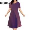 New 2026 Women's Striped Abstract Printed Dress Elegant Fashion Casual Short Sleeve Summer Dresses Ladies Plus Size Clothing