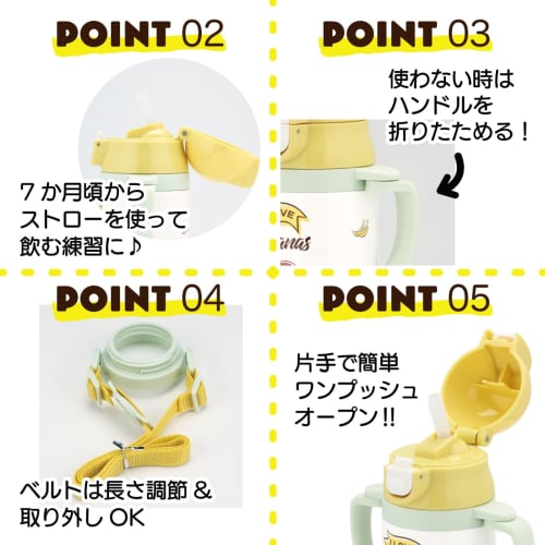 Skater Two-Handed Stainless Steel Water Bottle with Straw 350ml Baby Mug Curious George STWM3N-A