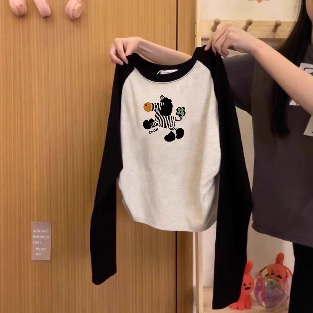 

Women s Raglan Long Sleeve Cartoon Print T-shirt - 2024 Autumn Trend Slim Fit Base Layer S