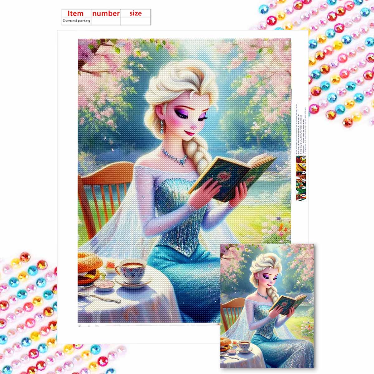 

Full Round Diamond Painting Elsa Reading A Book Art Rhinestone Picture Mosaic DIY 5D Cross Stitch Embroidery Home Decoration Round 20x30cm