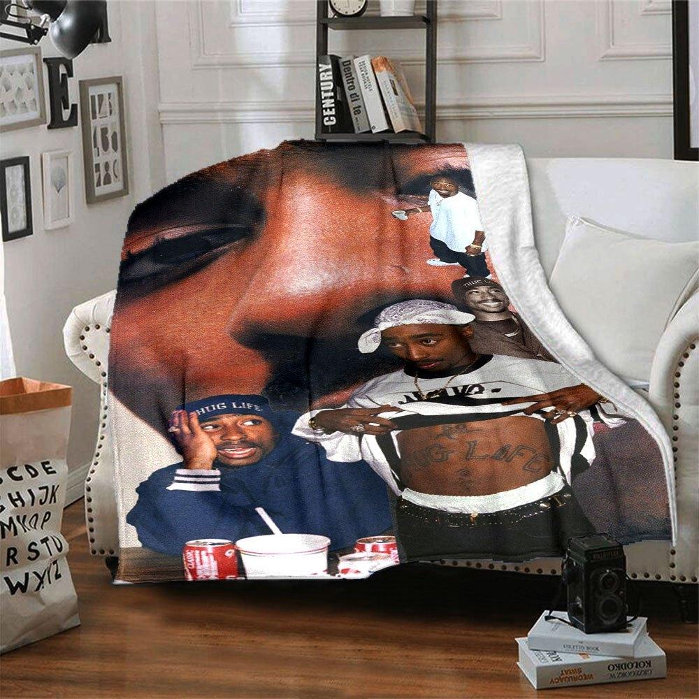 1 Stück 2Pac Hip Hop Decke Weich Leicht Ganzjahres Mehrzweck Überwurf für Sofa, Bett, Büro & Picknicks, Französischer Stil mit Ikonischem Albumcover & Zitaten