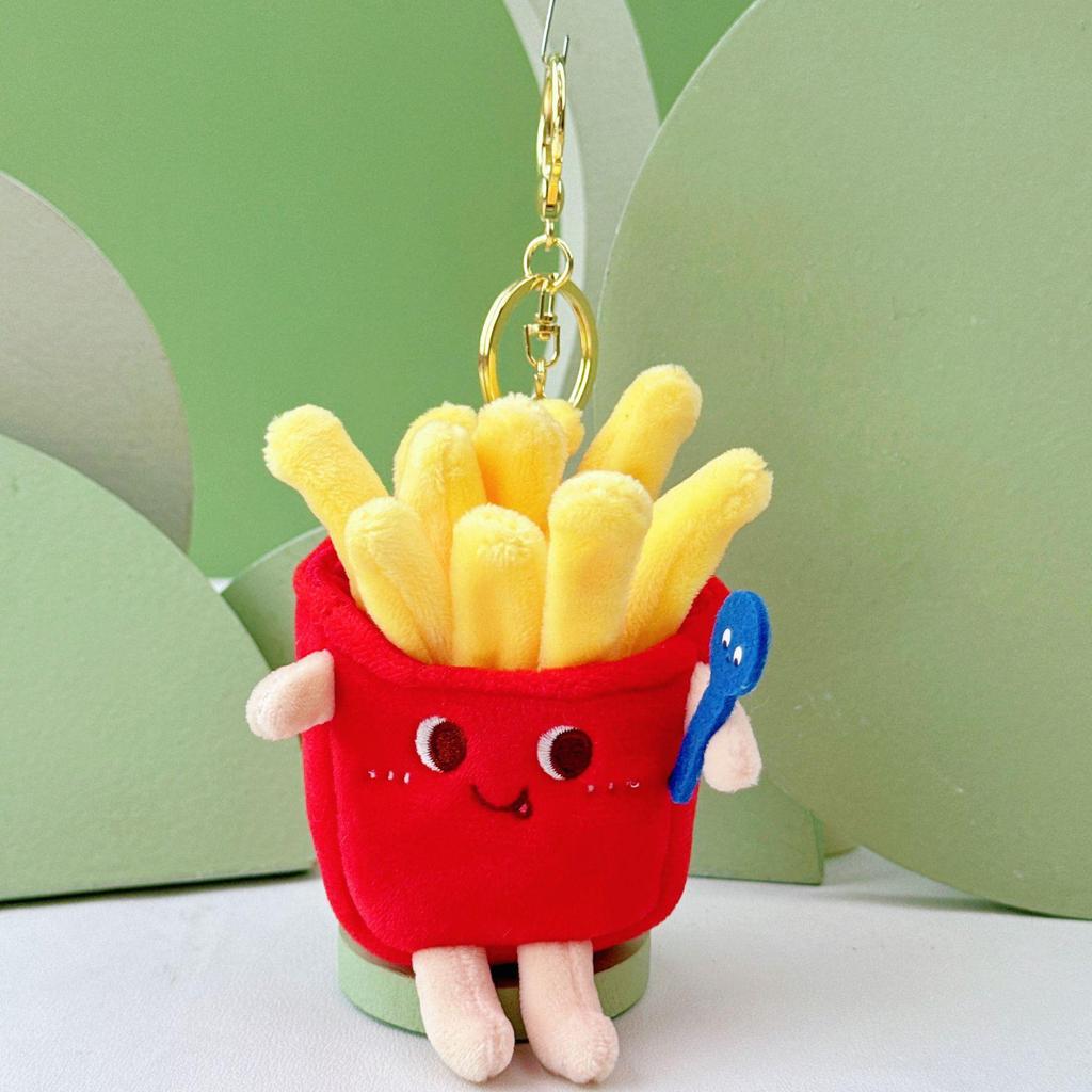 Cartoon Plush Pendant: Hamburger, Hot Dog, Chicken Leg & Cute Fries - Small Doll for Claw Machine or Schoolbag Decoration