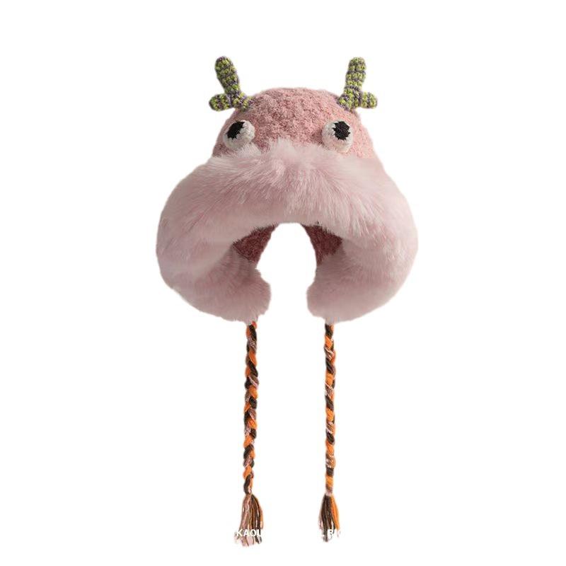 

Милые и забавные велосипедные плюшевые ушки ручной работы женские осенние и зимние теплые защитные наушники показывают маленькое лицо утолщенные защитные наушники шерстяная шапка average size