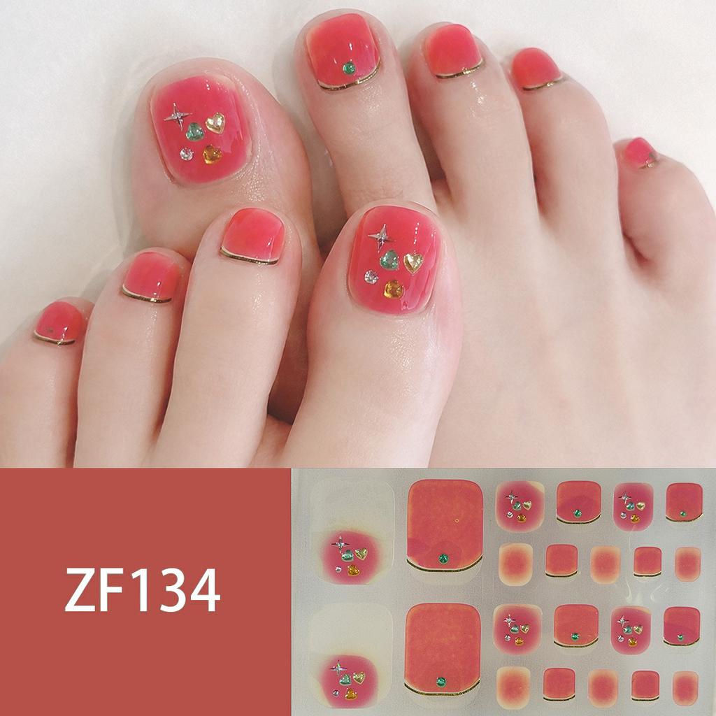 Waterproof Long Lasting ZF 3D Faux Rhinestone Stereo Pattern Full Cover Finished Toe Nail Stickers, Skin Brightening Toenail Decals