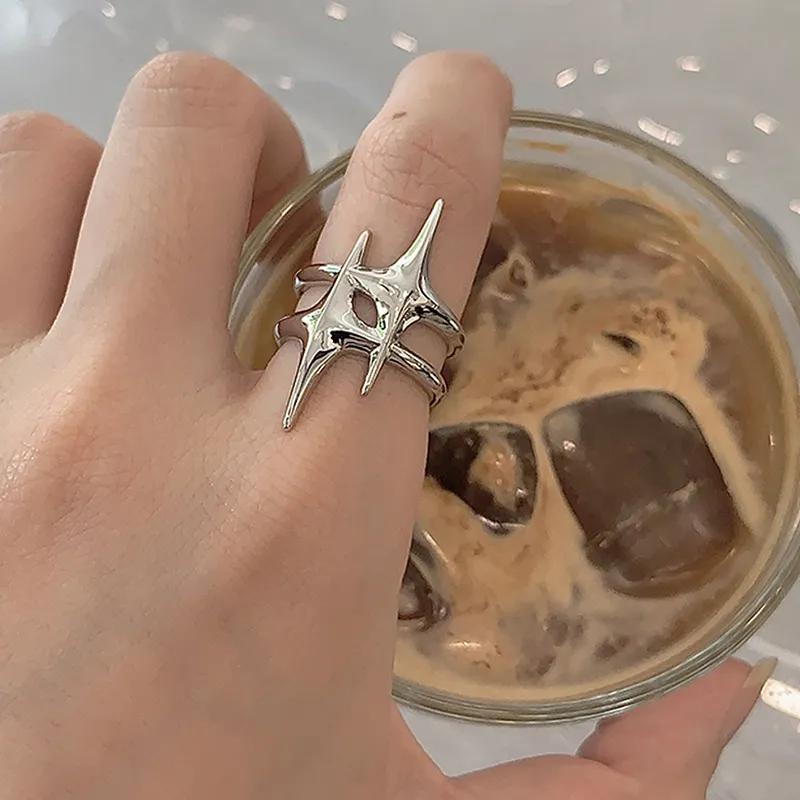 Vintage Irregular Cross Star Couple Ring for Women Men Punk Gothic Sliver Color Kpop Adjustable Rings Y2K Egirl Jewelry Gift