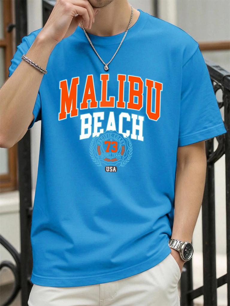 Malibu Beach 73 Usa Print Man T Shirts Hip Hop ONeck AllMatch Sportswear Casual Cotton Vintage TShirt Unisex Fashion Clothes