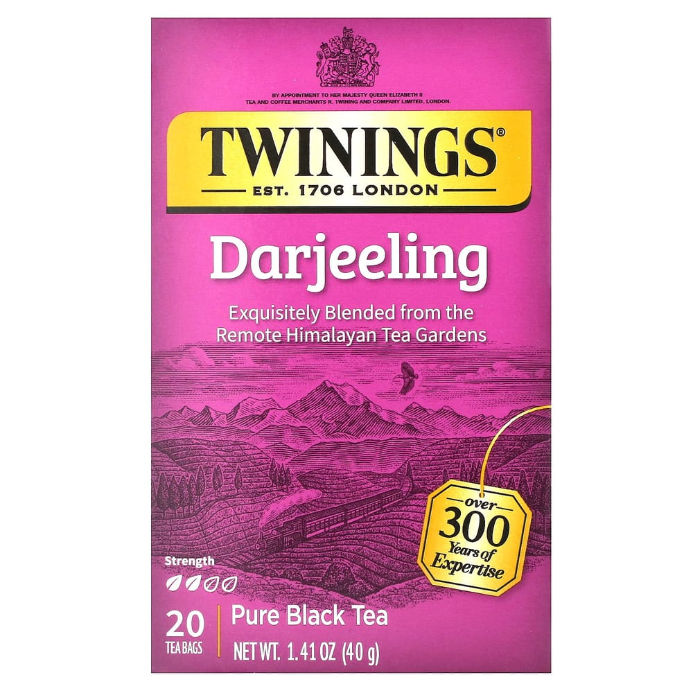 Twinings 100% Pure Darjeeling Black Tea, Individually Wrapped Tea Bags, 20 Count, 40g (1.41 oz)