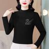 Autumn Winter Style German Velvet Thickened Warm Half Turtle Collar Hot Diamond Pullover Versatile and Comfortable Top for Women