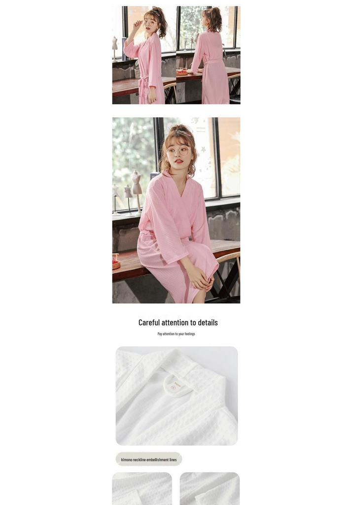Korean Style Waffle Bathrobe: Lightweight, Breathable, Absorbent Women's Summer Pajamas for Sauna and Hot Spring.