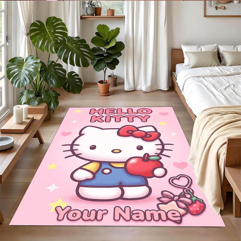Crystal Velvet Rug Custom Name Text, Soft Non Slip Floor Mat Home DecorHello Kitty