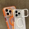 For iPhone 15 Pro Max Magnetic Case TPU Acrylic Phone Back Cover with Lens Film and Kickstand