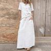 Women's 2 Piece Skirt Set Cotton Linen Short Sleeve Top And Maxi Skirt Matching Sets Summer Casual Vacation Outfits with Pockets