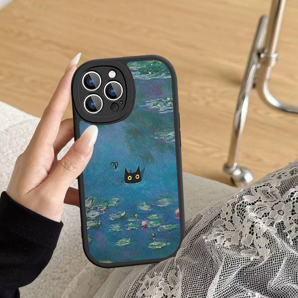 Funny Cats Van Gogh Phone Case For IPhone 16 15 14 13 Pro Max 11 12 Plus Leather Silicone Cover