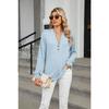 Spring and Autumn Women's Blouse Button Loose V-Neck Striped Long Sleeve Top